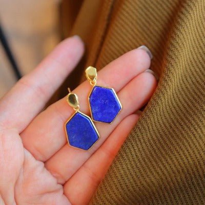 Elegante Lapis-Lazuli-Ohrringe im Gold-Vermeil-Rahmen – Hexagonales Design