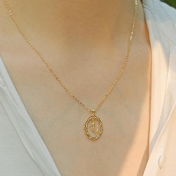 Moderne Vintage-Tulpen-Halskette – Gold-Vermeil - Daily Stuff