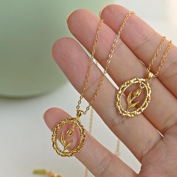 Moderne Vintage-Tulpen-Halskette – Gold-Vermeil - Daily Stuff