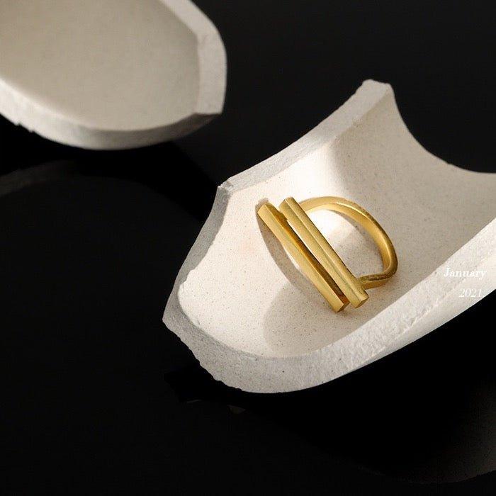 Geometrischer Doppelstegring aus Sterlingsilber und Goldvermeil - Daily Stuff