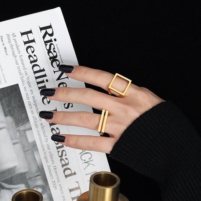 Geometrischer Doppelstegring aus Sterlingsilber und Goldvermeil - Daily Stuff
