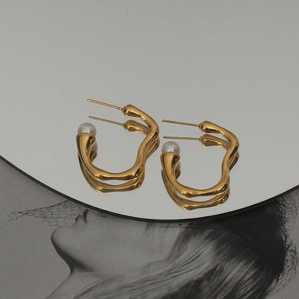 Minimalistische Wellen-Ohrringe mit Perle – 18K vergoldeter Edelstahl
