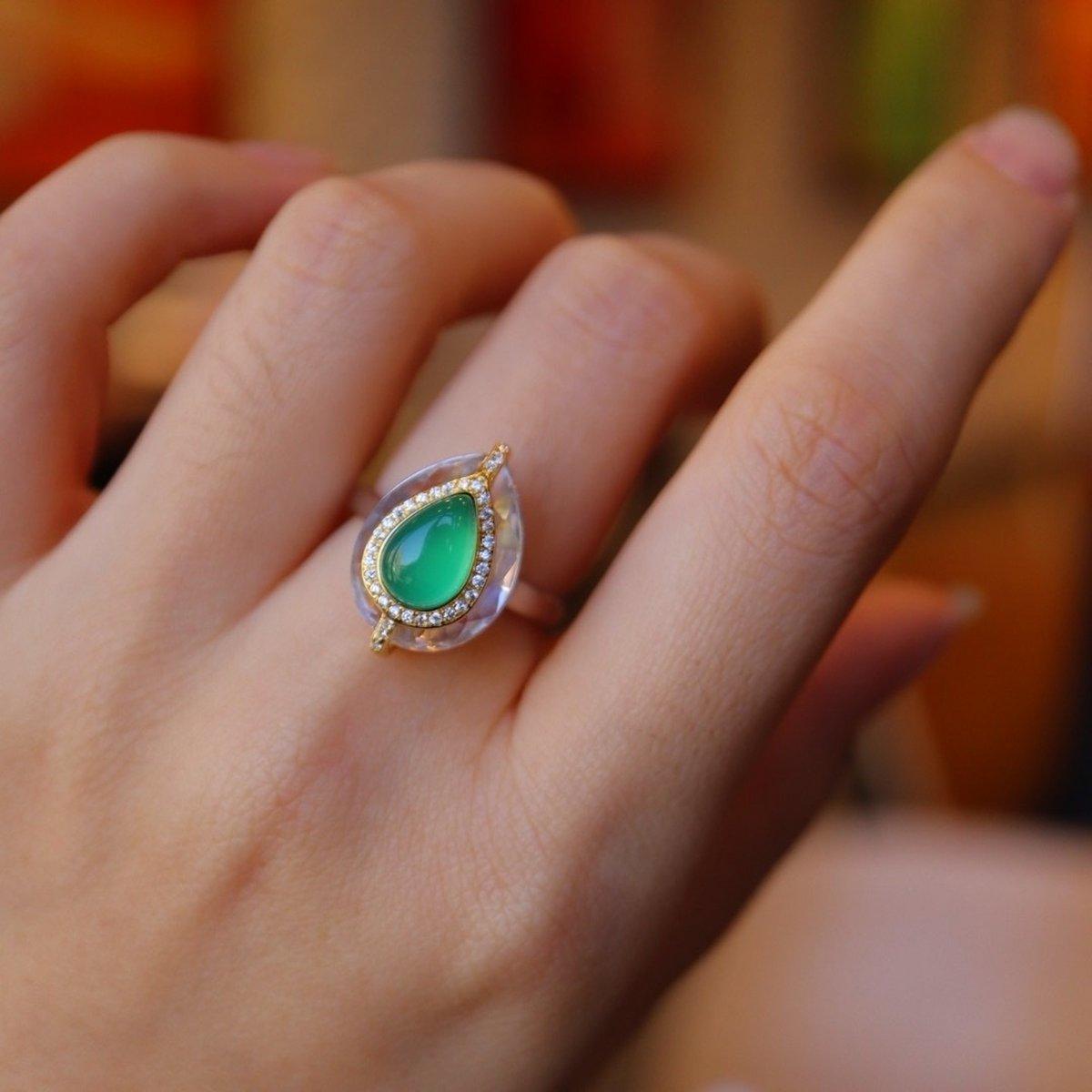 Königsgrün – Sterlingsilber-Ring mit grünem Onyx im Birnenschliff – verstellbar - Daily Stuff