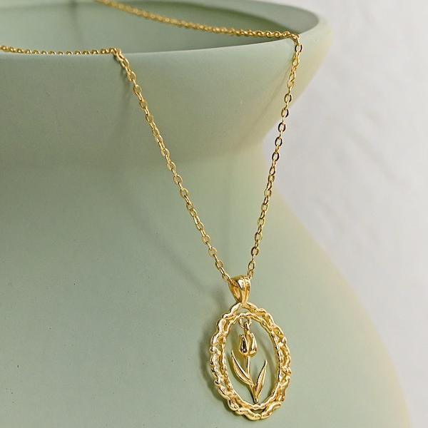 Moderne Vintage-Tulpen-Halskette – Gold-Vermeil - Daily Stuff