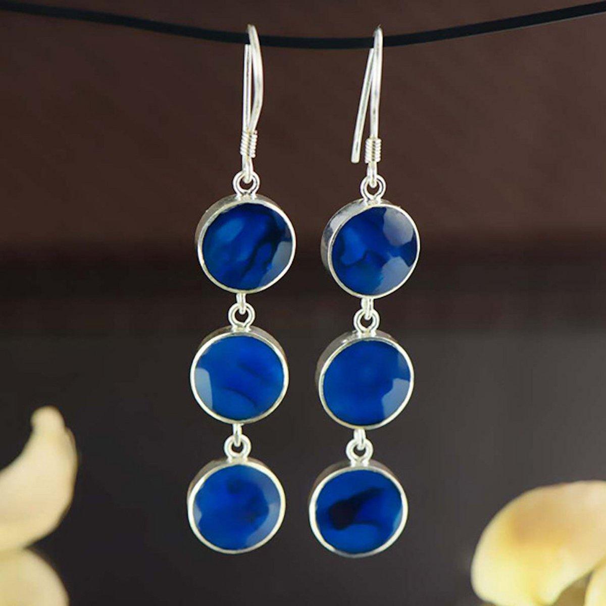 Blaue Abalone-Muschelohrringe – Handgefertigt aus 925er Silber - Daily Stuff