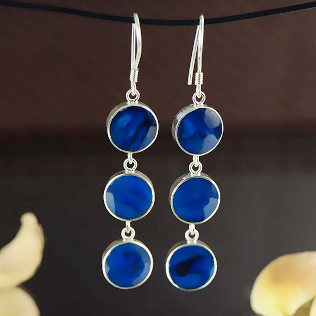 Blaue Abalone-Muschelohrringe – Handgefertigt aus 925er Silber - Daily Stuff