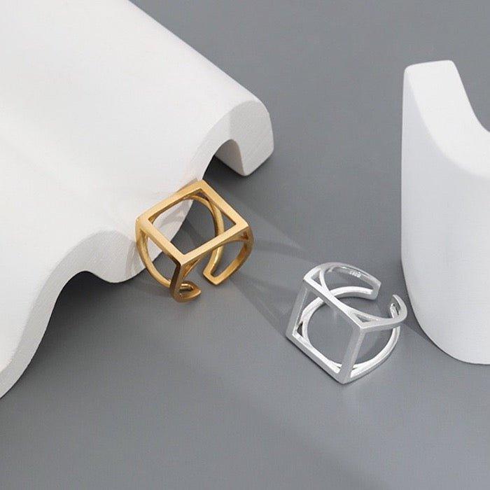 Quadratischer Ring aus Sterlingsilber und Gold-Vermeil mit auffälligem Look - Daily Stuff