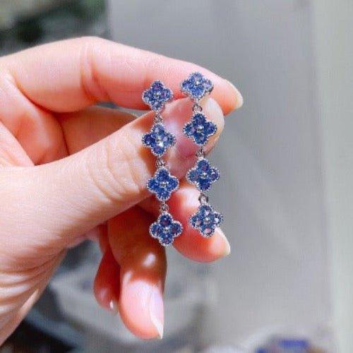 Lange Tropfenohrringe mit blauem Glückskleeblatt - Daily Stuff