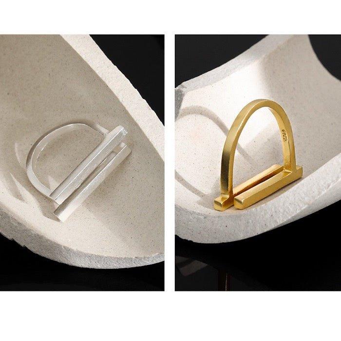 Geometrischer Doppelstegring aus Sterlingsilber und Goldvermeil - Daily Stuff