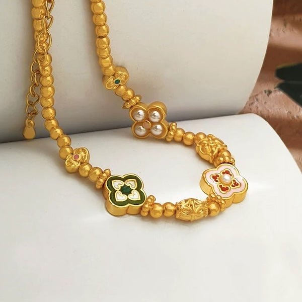 Vintage-Kleeblatt-Armband mit Emaille – Glücksbringer im eleganten Design