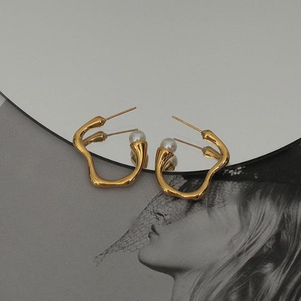 Minimalistische Wellen-Ohrringe mit Perle – 18K vergoldeter Edelstahl
