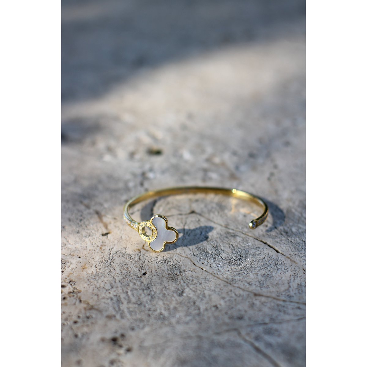 CHIAVE Armspange mit Kleeblatt-Design – Edelstahl & 18K Vergoldung, wasserfest