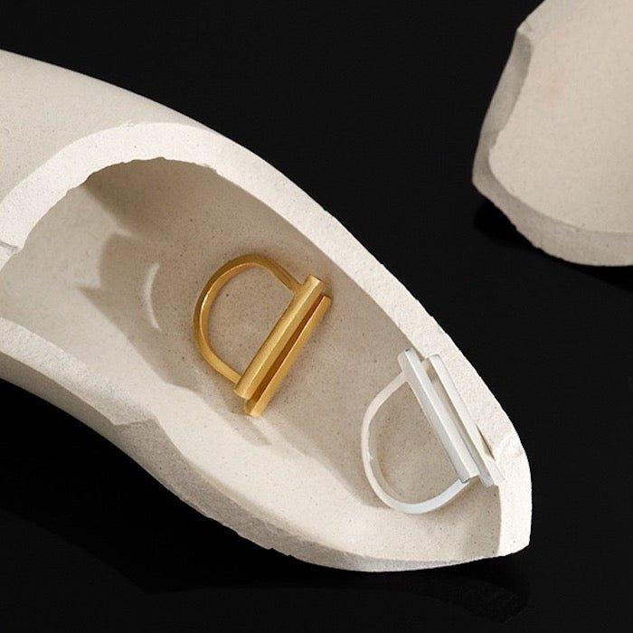 Geometrischer Doppelstegring aus Sterlingsilber und Goldvermeil - Daily Stuff
