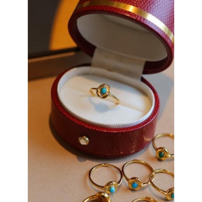 Verstellbarer Goldring mit echtem Türkis und Zirkonia – Eleganz trifft Heilstein - verstellbar