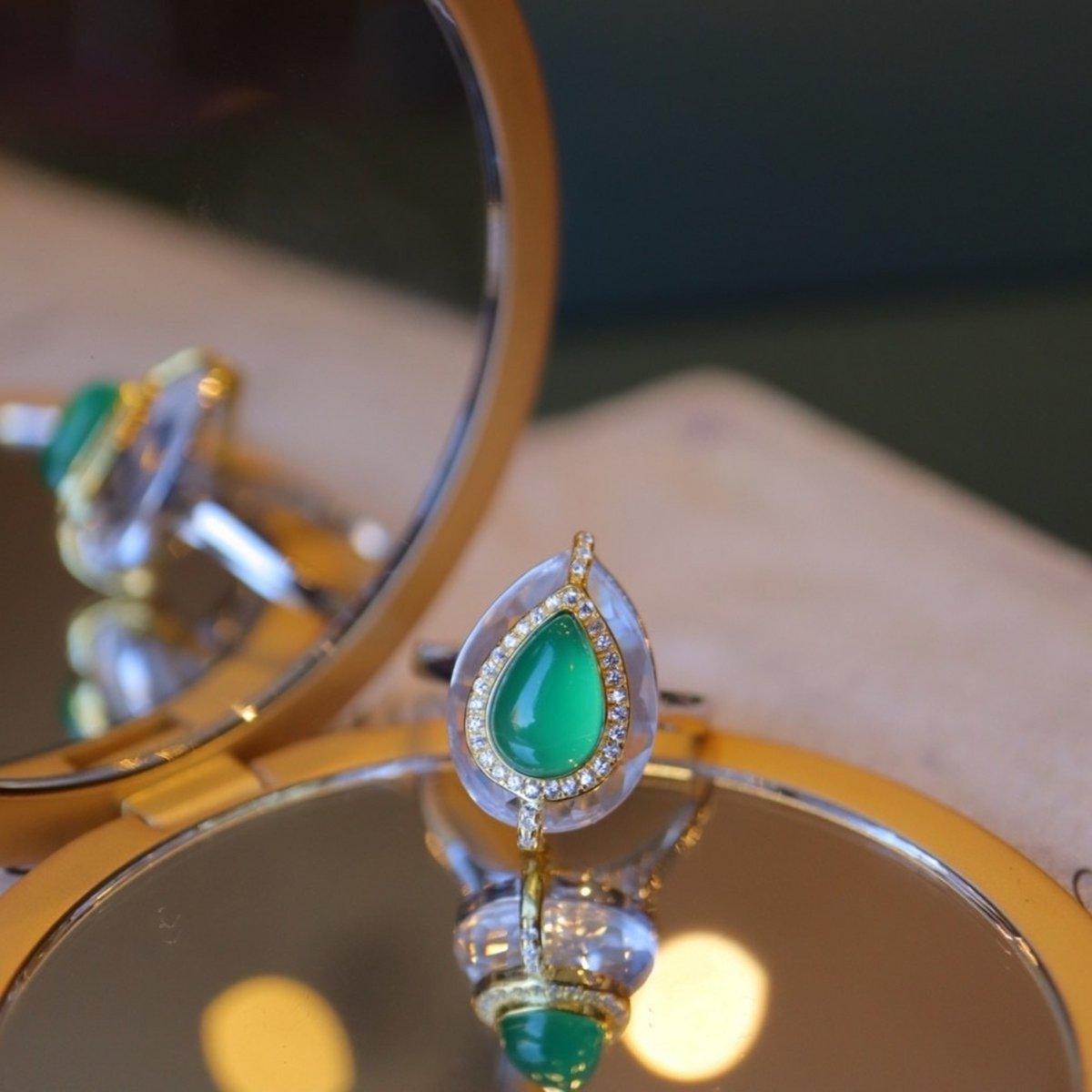 Königsgrün – Sterlingsilber-Ring mit grünem Onyx im Birnenschliff – verstellbar - Daily Stuff