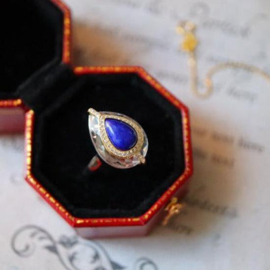 Verstellbarer Silberring mit klarem Quarzkristall & Lapis Lazuli – Eleganz trifft spirituelle Tiefe