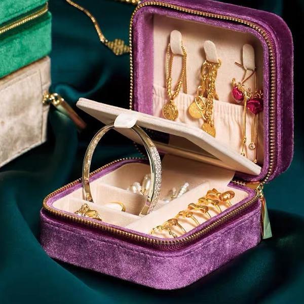 Tragbare Reise-Schmuckschatulle aus Samt im Vintage-Stil - Daily Stuff