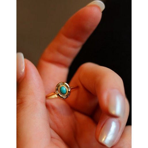 Verstellbarer Goldring mit echtem Türkis und Zirkonia – Eleganz trifft Heilstein - verstellbar