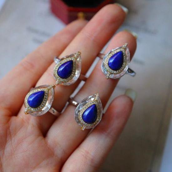 Verstellbarer Silberring mit klarem Quarzkristall & Lapis Lazuli – Eleganz trifft spirituelle Tiefe