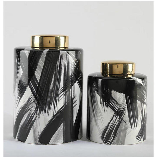 Keramikdose - Schwarz Weiß Gold - Klein - Daily Stuff
