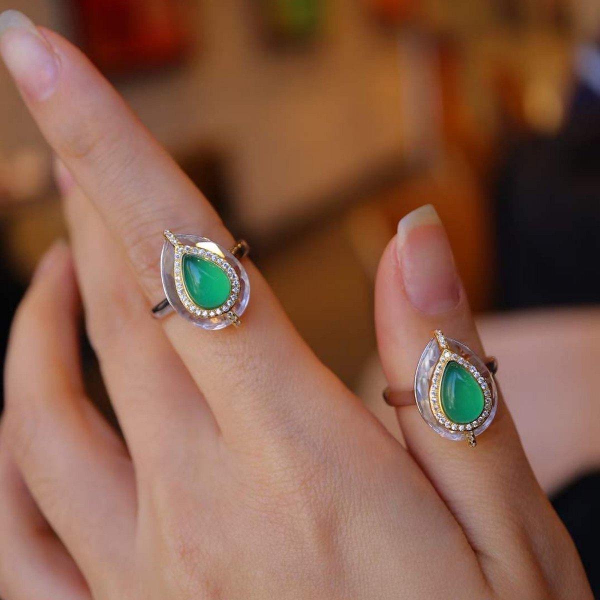 Königsgrün – Sterlingsilber-Ring mit grünem Onyx im Birnenschliff – verstellbar - Daily Stuff