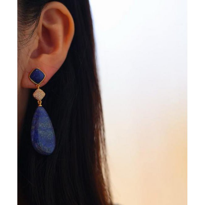 Lapis Drop – Goldplattierte Wassertropfenohrringe mit echtem Lapis Lazuli