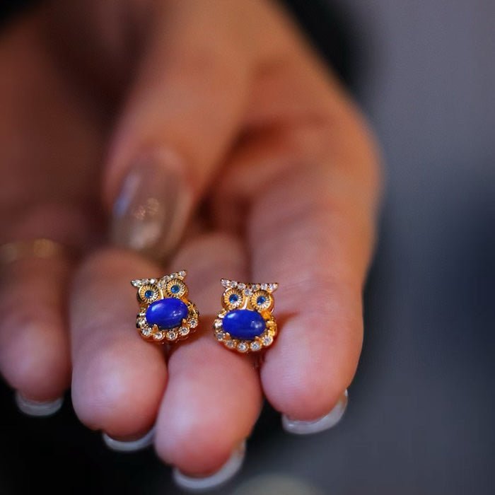 Lapis Owl Ohrstecker – Echte Edelsteine, verspielter Charme