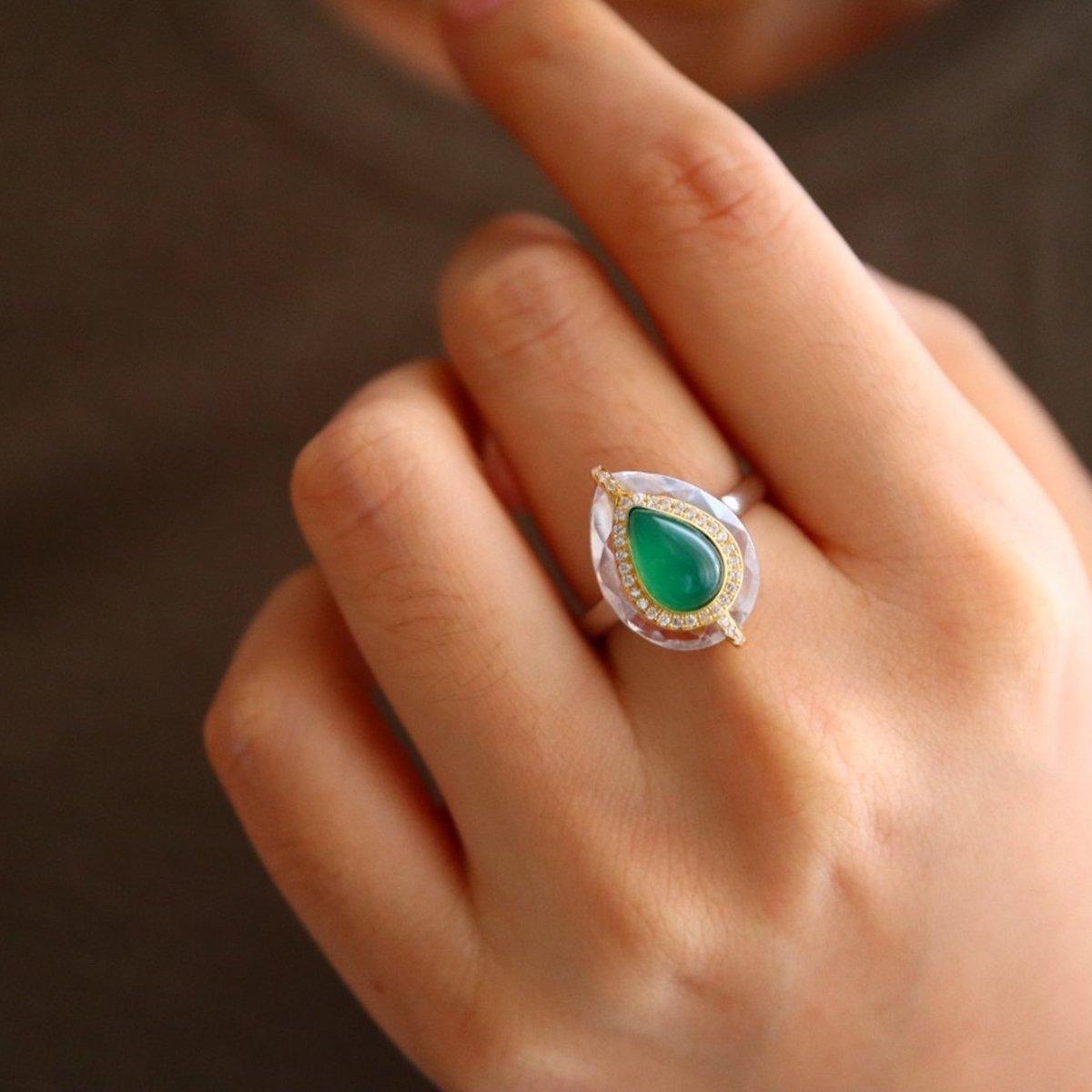 Königsgrün – Sterlingsilber-Ring mit grünem Onyx im Birnenschliff – verstellbar - Daily Stuff