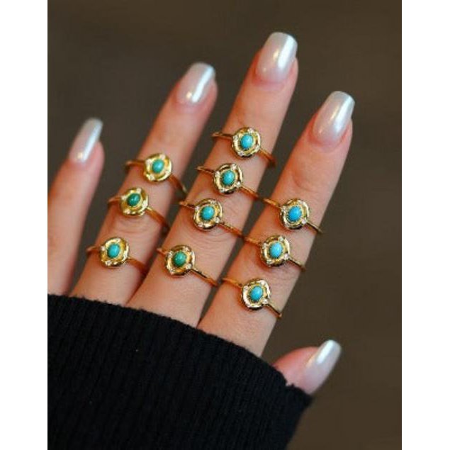 Verstellbarer Goldring mit echtem Türkis und Zirkonia – Eleganz trifft Heilstein - verstellbar