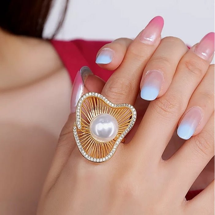 Lotusdesign funkelnde Perlenohrringe und Ringe