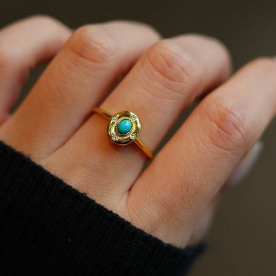 Verstellbarer Goldring mit echtem Türkis und Zirkonia – Eleganz trifft Heilstein - verstellbar